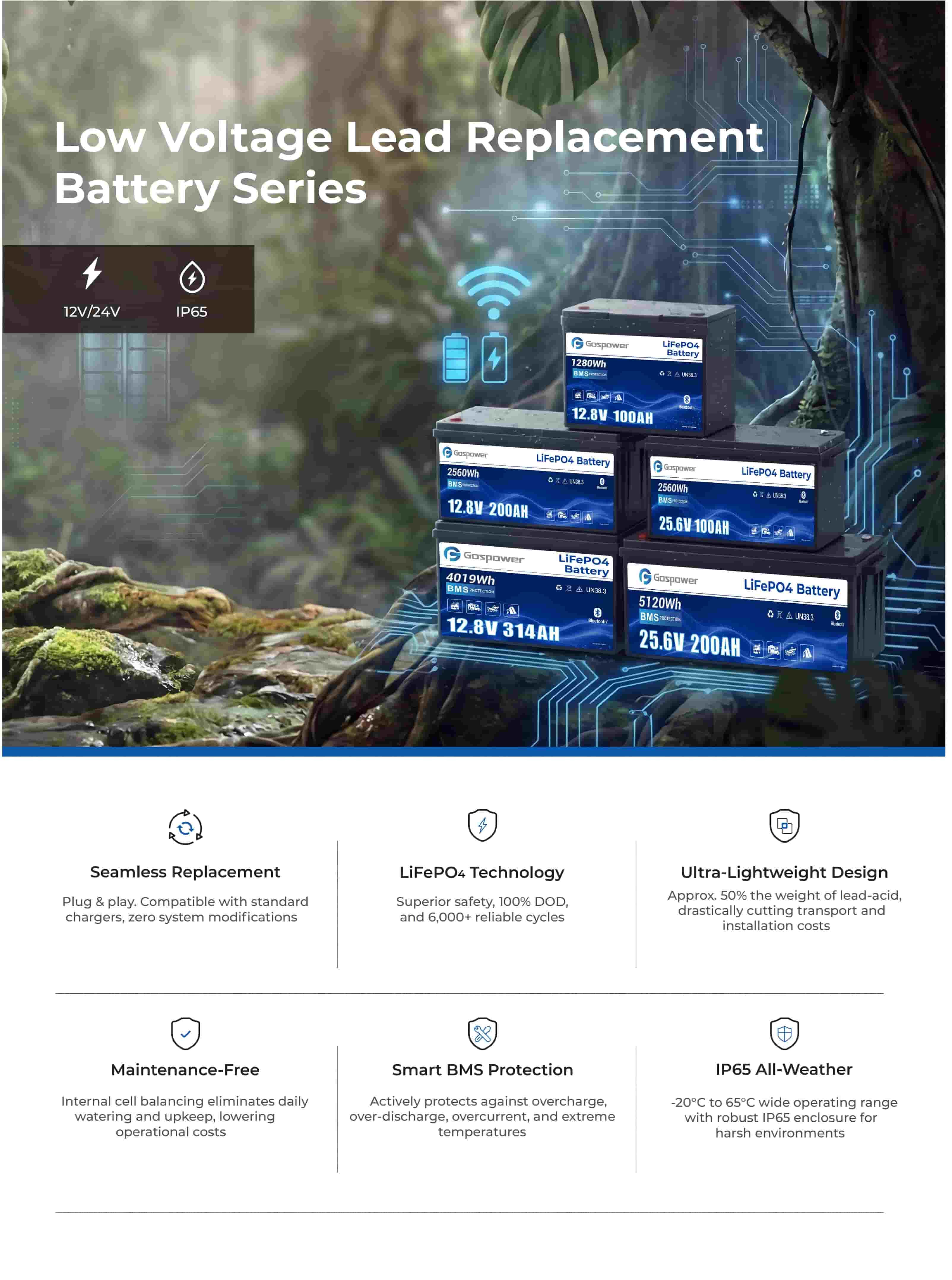 Gospower Low Voltage Lead Replacement Battery Series